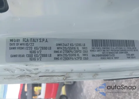 2022 Ram Promaster City Cargo Van из США, поврежденный, VIN ZFBHRFAB6N6Y24331